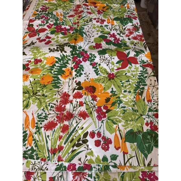 COHAMA "Devon" Floral Fabric Red Orange Green Flower MCM Retro 48" x 48"W - Picture 1 of 5